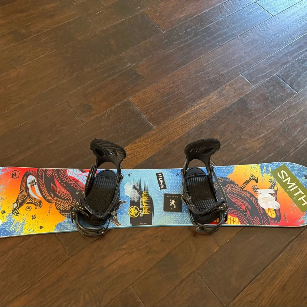 Yellow and Blue Snowboard with Bindings - Picture 2 of 4